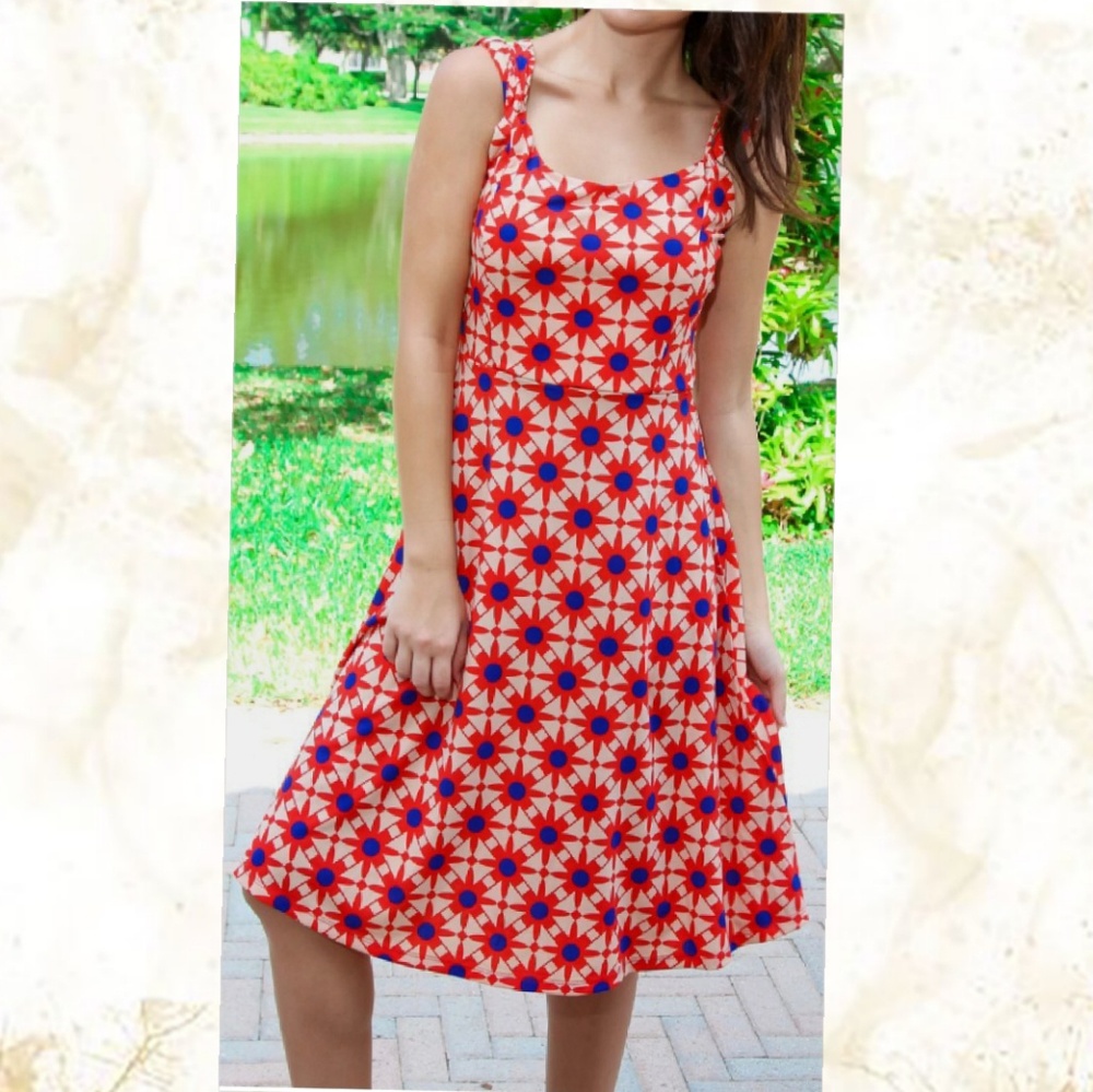 Red & Roy Blue Geometric Sleeves Dress